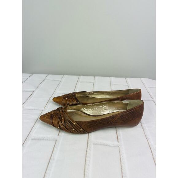 Jessica Simpson brown leather gold studs ballet flats size 6 - Picture 5 of 7
